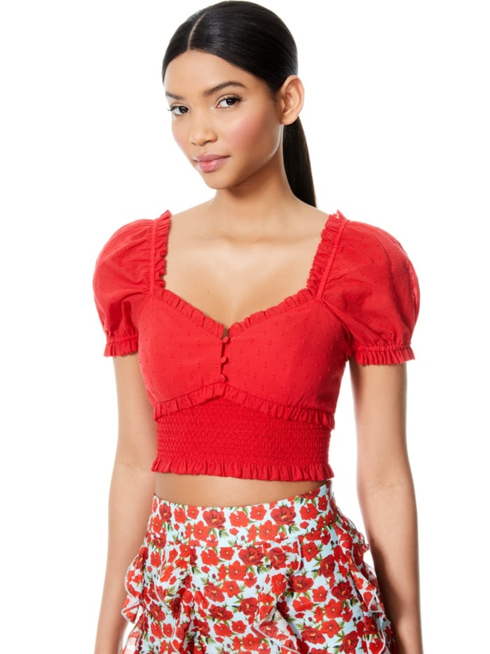 Alice + Olivia Rianna Puff Sleeve Crop Top